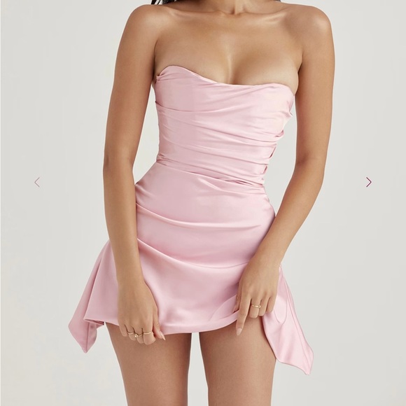 House of CB- JASMINE Rose Pink Draped Strapless Corset Dress - Picture 1 of 6
